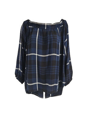 Seven Sisters Womens Shirt Blue Plaid Flannel Off Shoulder Side Slits Size L